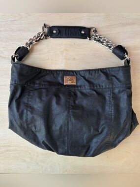 Zara Interlocking Enclosure‎ Slochy Leather Tote Bag Black Chain Handle